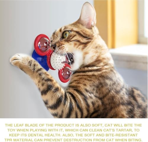 GBSYU Interactive Windmill Cat Toys with LED Light Ball Suction Cup Catnip Toy for Indoor Cat Exercise