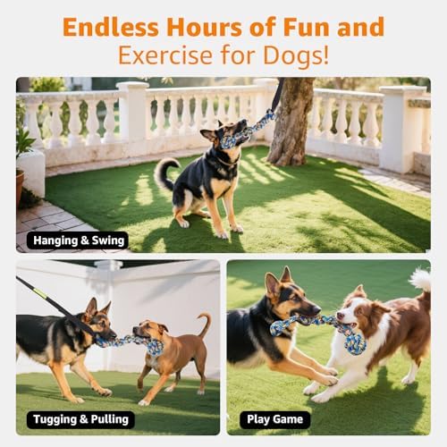 LOOBANI Outdoor Bungee Tug Toy, Interactive Tree Hanging Dog Toys, Black