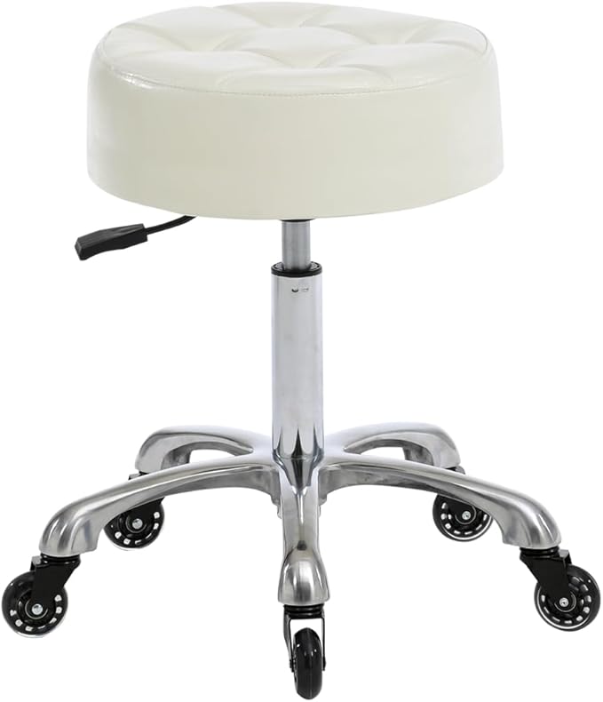 Salon Stylist Stool, Adjustable Height 24-30 inches Swivel Seat, Ivory, AM-ST108-B