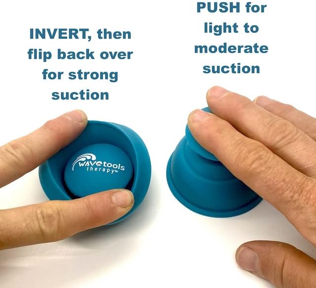 "Riptide" Sport Cupping set of 4 push cups in case by Wavetools Therapy ideal for dynamic cupping, two suctions strengths