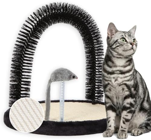 Happi N Pets Large Cat Self Groomer, Heavy Woven Sisal Pad with Mouse Toy