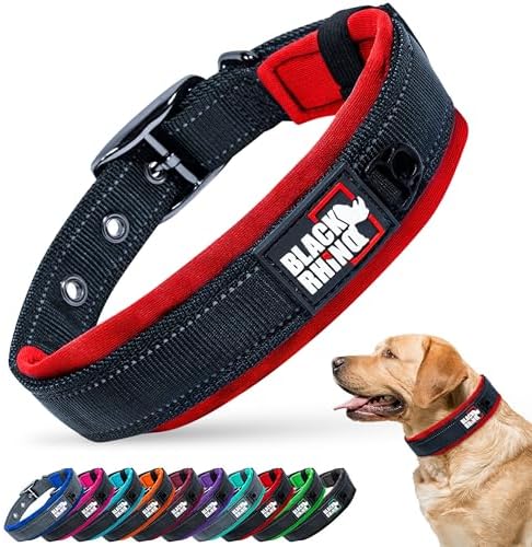 Black Rhino - The Comfort Collar Ultra Soft Neoprene Padded Dog Collar for All Breeds - Heavy Duty Adjustable Reflective Weatherproof (Small, Red/Black)