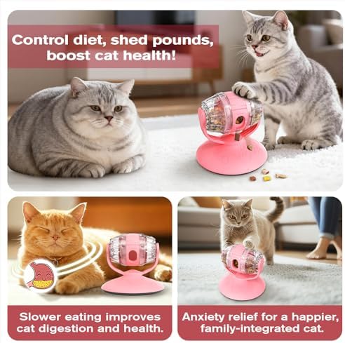 Cat Slow Feeder Toy,Beer Barrel Interactive Feeder for Cats,Interactive Mental Stimulation Food Dispenser for Indoor Cats,Slow Food Teasing Toy for Cats,Boredom Buster,Interactive Puzzle Feeder,（Pink）