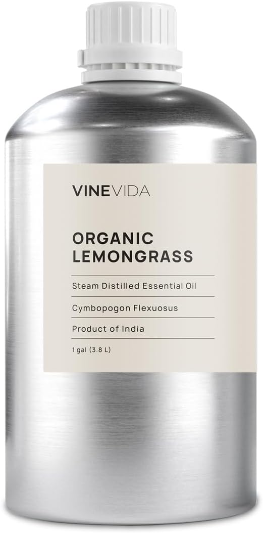 VINEVIDA Organic Lemongrass Essential Oil - Gallon Organic Lemongrass Oil Undiluted - Bulk Gallon Essential Oil for Soap Making