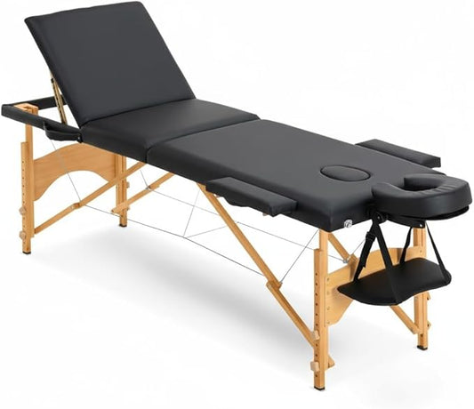 Artechworks Massage Table Massage Bed Portable Lash Bed for Eyelash Extensions Beauty Tattoo Table Adjustable for Spa Salon,Lightweight (Black, 3 Folding No Bag)