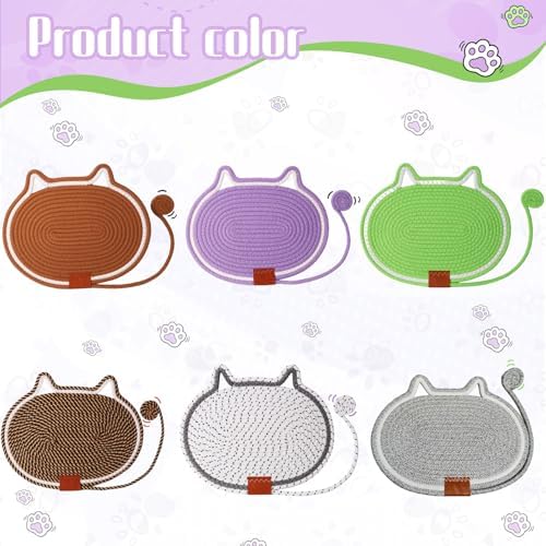 Cat Scratcher Mat Natural Cotton Rope Oval Horizontal Floor Cat Scratch Bed Pad with Ball Toy Protector for Furniture Floor Wall (Grey, 1PC)