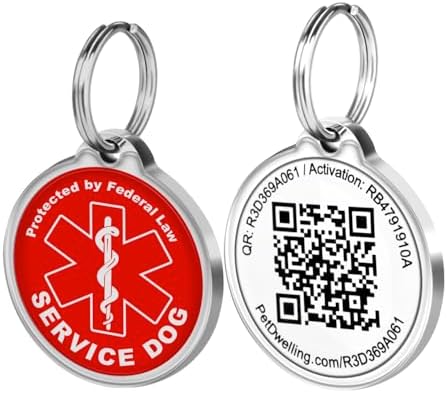 Pet Dwelling Service Dog ID Tag with QR Code – Scan to Contact Owner Instantly, No App Needed, Smart Dog & Cat Tag with Free Personalized Pet Profile