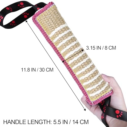 ToLanbbt Dog Tug Toy Dog Bite Jute Pillow Pull Toy with 2 Strong Handles for Tug of War, Puppy Interactive Play, Tear Resistant Bite Training Toys for Small Medium Large Dogs (Pink Yellow Footprint)