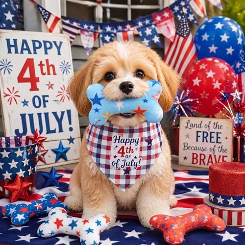 Civaner 12 Pcs 4th of July Squeaky Dog Toys Bulk Stuffed Plush Toys for Dogs Interactive Teething Chew Plaything for Small Medium Large Pets Teething Cleaning and Training