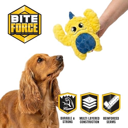 Bite Force -Durable & Strong Dog Yellow Monster with Squeaker, Kevlar-Reinforced for Aggressive Chewers - Yellow