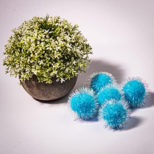 VAPKER 30 Pcs Cat Ball Toys Sparkle Balls Extra Large 2 Inch Cat's Favorite Chase Glitter Ball Glitter Tinsel Pom Poms Balls Light Blue Color