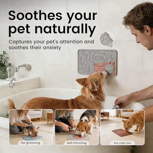 OHMO Lick Mat for Dogs&Cats, Space Pattern, 6×10", 2pcs, Beige&Light Grey