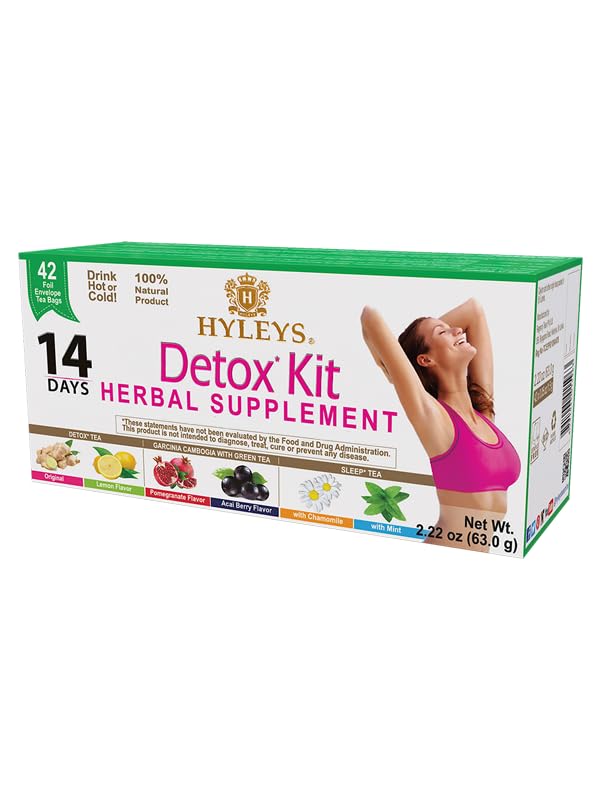 Hyleys Detox Tea 14 Day Cleanse Kit – 42 Tea Bags – Herbal Supplement with Garcinia Cambogia, Green Tea, Mint, Chamomile – Supports Detox, Weight Loss, and Sleep