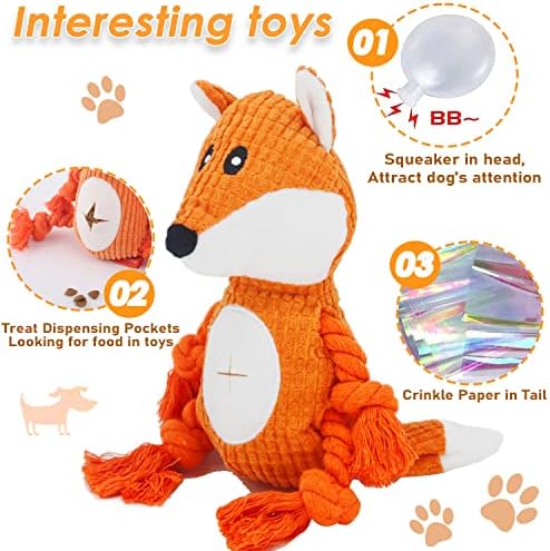 Giraffe Rope Dog Toy, Plush Fox Squeaky Dog Toy, 2 Pack