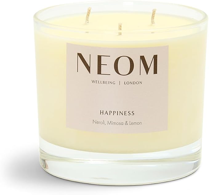 NEOM- Happiness Scented Candle, 3 Wick | Essential Oil Aromatherapy Candle | Neroli, Mimosa & Lemon | Scent to Make You Happy