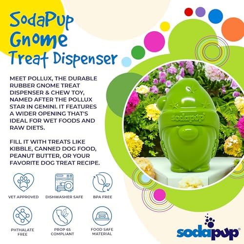 SodaPup Gnome – Durable Dog Treat Dispenser & Chew Toy Made in USA from Non-Toxic, Pet Safe, Food Safe Rubber Material for Mental Stimulation, Problem Chewing, Calming Nerves, & More