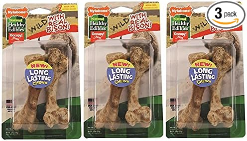 Nylabone 3 Pack of Healthy Edibles Wild Bison Flavor Dog Chew Treats, Medium, 2 Bones Each