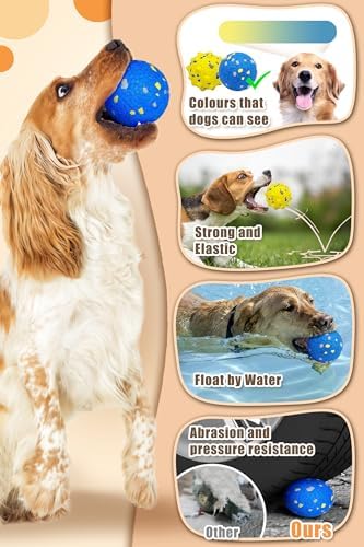 Moonorange Dog Tennis Balls for Aggressive Chewers, Indestructible Durable Bouncy Interactive Toy for Dogs Fetch Game Lightweight Floating Outdoor Training(2 Yellow Point+ 2 Blue Cirle Medium)