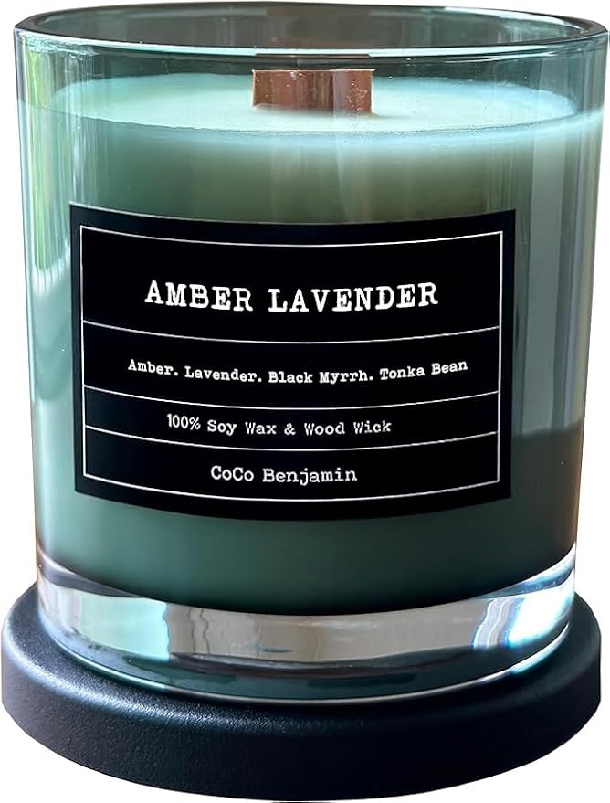 100% Soy, Highly Scented, Hand Poured Soy Candle (Amber Lavender (Wooden Wick))