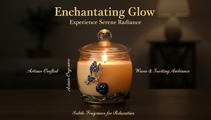 Scented Candles Gifts for Women - Enamel Butterfly & Blue Rose Decorative Glass Jar with Faceted Crystal Lid, Special Candle for Friend Mom Sister Friend, Unique Birthday Mother's Day Christmas Gift