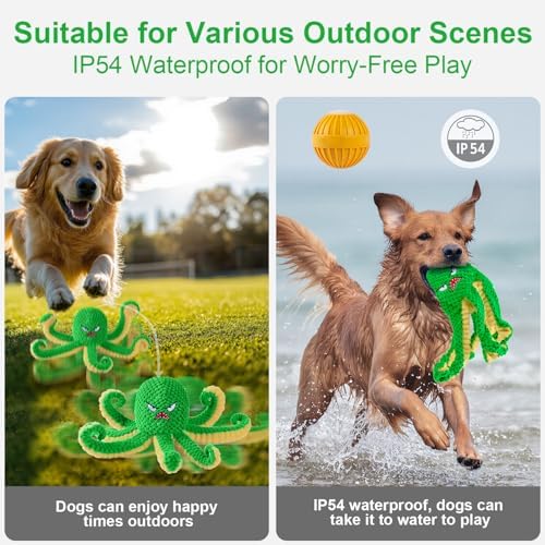 Interactive Dog Toys Octopus,Durable Automatic Jumping Dog Toy to Keep Them Busy,Squeaky Moving Tug of War Doggie Toy,USB Rechargeable,Not for Aggressive Chewers (Green) | Durable Squeaky Tug of War Dog Toy for Small/Medium/Large Dogs,USB Rechargeable,...