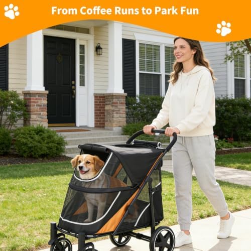 Large Dog Stroller for Big Dogs, 11in Heavy Duty Double Door Pet Cart