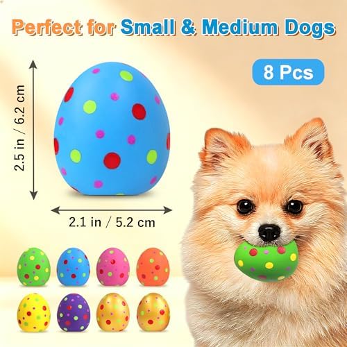 Squeaky Dog Toys 8 Pack, 2.4" Soft Latex Interactive Bouncing Puppy Chew Toys, Interactive Egg Shape Dog Toys Balls for Small Medium Breed