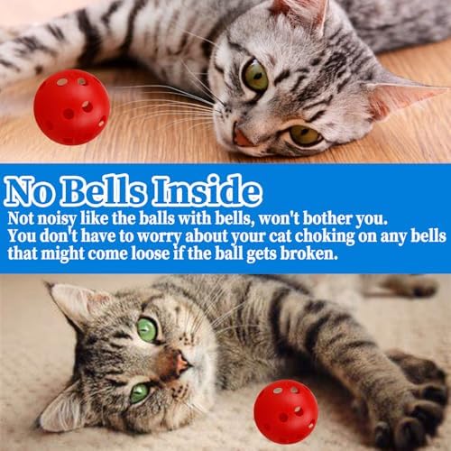 12Pcs Cat Ball Toy, Low Noise No Bells Holey Plastic Cat Balls, Funny Interactive Cats Toys for Indoor Cats, Firm Toy Balls for Kitten Puppy Ferret Bird (1.65", Red)