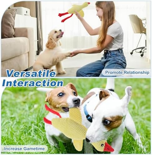 Dog Toys for Aggressive Chewers, Goose Chew Toy for Dogs, Squeaker Crinkle Plush Toy, Tough Interactive Dog Chew Toys, Yellow