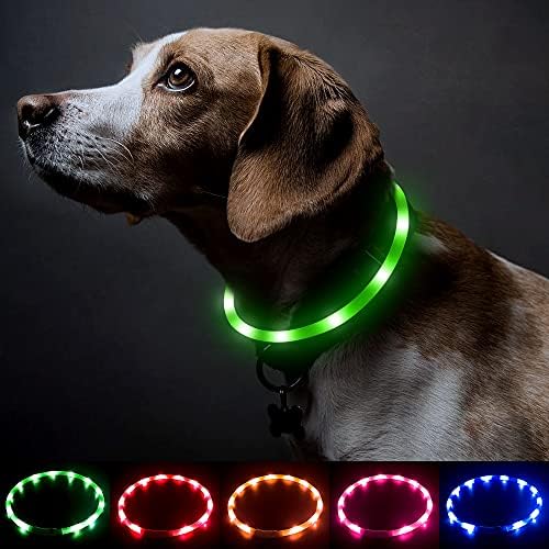 BSEEN Light Up Dog Collars - Silicone LED Dog Collar, Cuttable Lighted Puppy Collar, Glowing Dog Walking Lights for Small Medium Large Collars (Green)