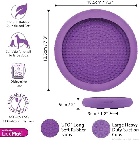 LickiMat UFO Purple - Perfect Bathing and Shower Ditractor. Natural Rubber LickiMat with Soother Nubs. runny Treats. Unique Food and Dribble Catcher Design. Suitable for All Flat Surfaces.