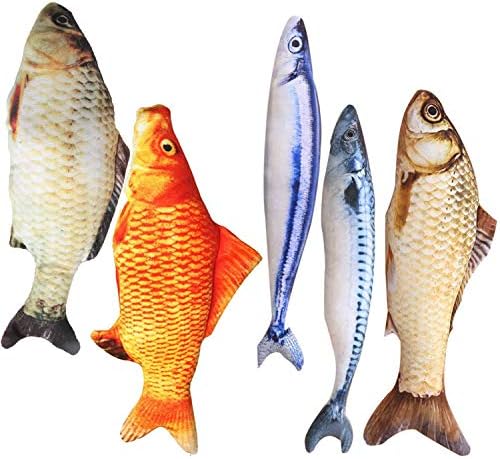 Catnip Toys 5 Pack - Simulation Fish Shape Realistic Fluffy Catnip Doll Interactive Pets Pillow Chew Bite Supplies for Cat Kitten Kitty