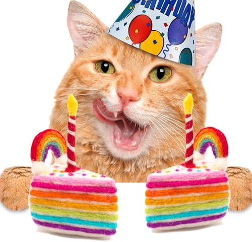 Glaciart One Wool Cat Birthday Cake Toy – Handmade Plush Catnip Design, Interactive Play for Indoor Cats, for Kittens & Cat Lovers