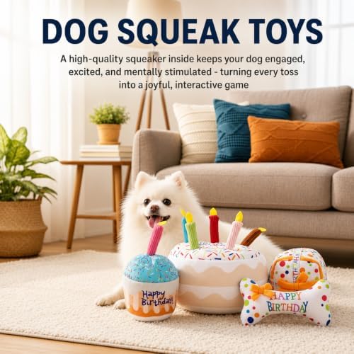 Dog Birthday Cake Squeak Toys, 3 Pcs (All)