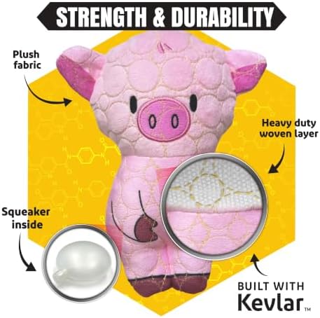 Bite Force -Durable & Strong Dog Toy Peppa Pig with Squeaker, Kevlar-Reinforced for Aggressive Chewers for Small Medium Large Dogs - Pink.