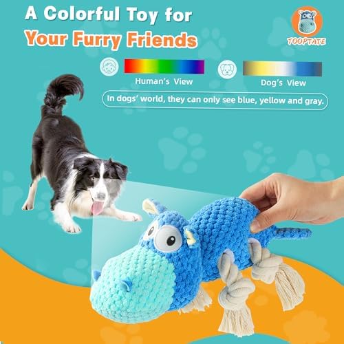 TOOPTATE Hippo Squeaky Dog Toy, Blue, Large
