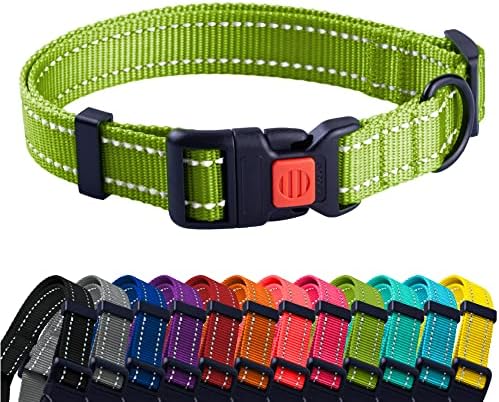 Reflective Dog Collar, Quick-Release Buckle (Lime Green, 14-18 Inch)