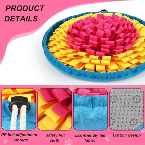 SZEE Snuffle Mat for Dogs, Adjustable Pet Sniff Mat for Interactive Games, Pet Enrichment Toys for Large Medium Small Dogs, Mental Stimulation Training and Slow Eating (Rose Red and Yellow)