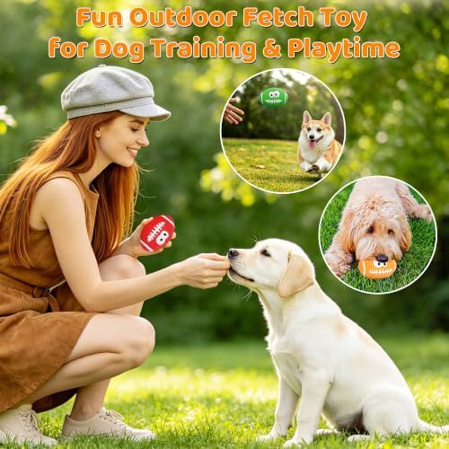 6 Pack Squeaky Dog Football Toys, Interactive Training Toys for Medium & Large Dogs, Soft Teething Fetch Chew Balls with Built-in Squeaker, Indoor Outdoor Water Play, 3 Colors