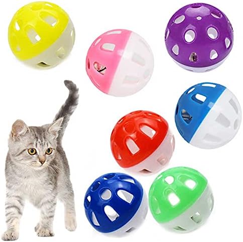VOVIGGOL 12PCS 4CM Cat Toy Ball with Bell, Pet Ball Kitten Toy with Bell Cat Jingle Balls for Cats Kitten, Plastic Jingle Balls Pounce Chase Rattle Toys, Random Color