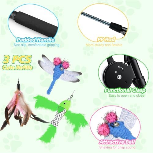 Pawaboo Cat Feather Toys, 4 Pack Interactive Cat Feather Teaser Wand Toys