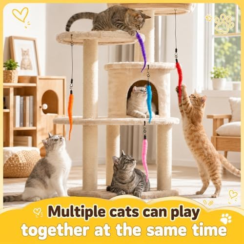 Thinp 10 Pcs Fuzzy Worm Cat Toy, Colorful Interactive Cat Wand Attachments