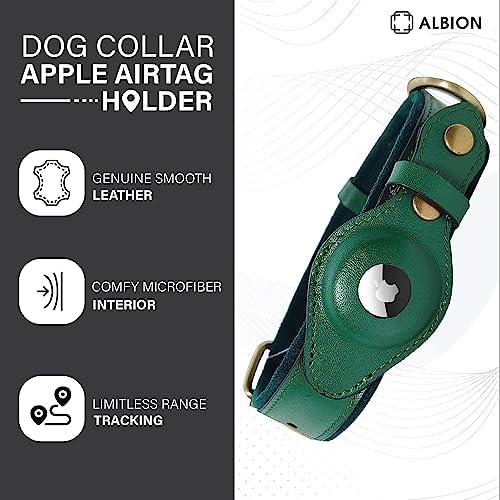 Apple AirTag Leather Dog Collar Smart GPS Collar with AirTag Holder (M, Pine Green)