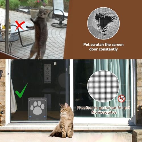 NAMSAN Cat Screen Door, Flap Opening 8 x 10 inches, Cat Door for Screen Door, Magnetic Self-Closing Small Pet Door for Sliding Door, Window Screen Door with Doggie Door Built in, Lockable, Black