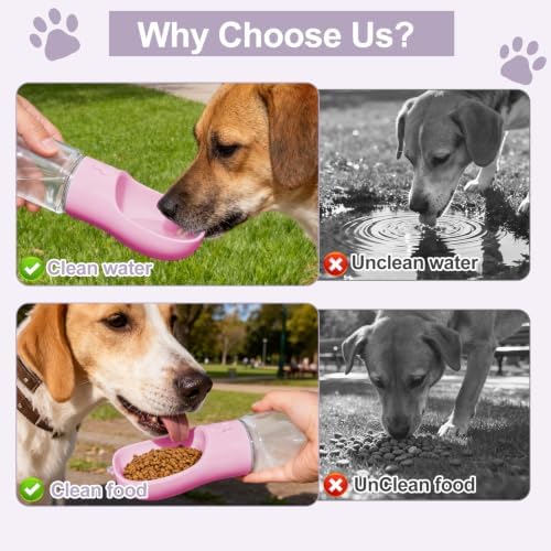 Portable Dog Water Bottle with Food Container, Drinking Bottle for Travel