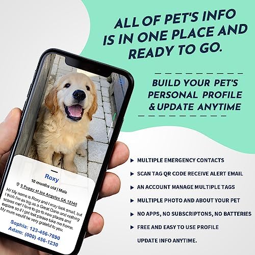 MYLUCKYTAG Stainless Steel QR Code Pet ID | Dog & Cat Collar Tag | Personalized Online Profile | Scanned Location Alert Email | Durable & Waterproof