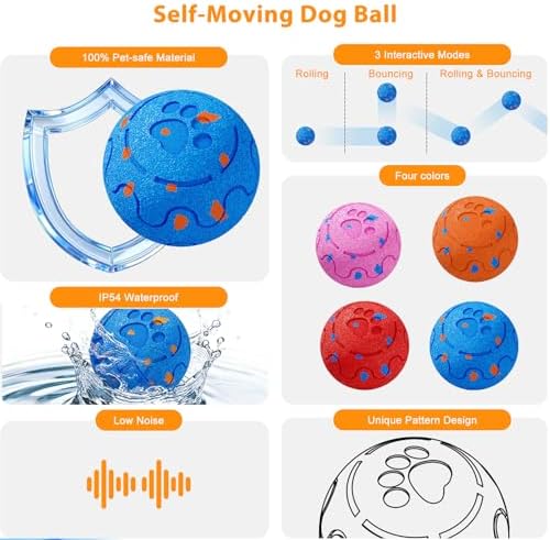 Interactive Dog Ball Toy, Automatic Moving & Rolling Dog Toy Motion Activated Smart Dog Toy Ball for M/L Dogs, USB Rechargeable, E-TPU Pet Toy for Indoor & Outdoor Dogs
