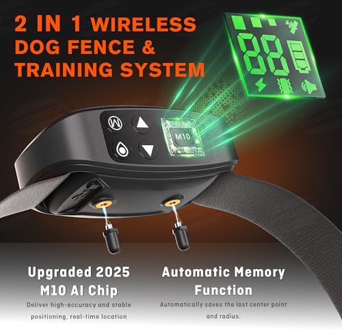 2 in1 Wireless Dog Fence System, 3 Modes, IPX7, GPS Collar with Remote