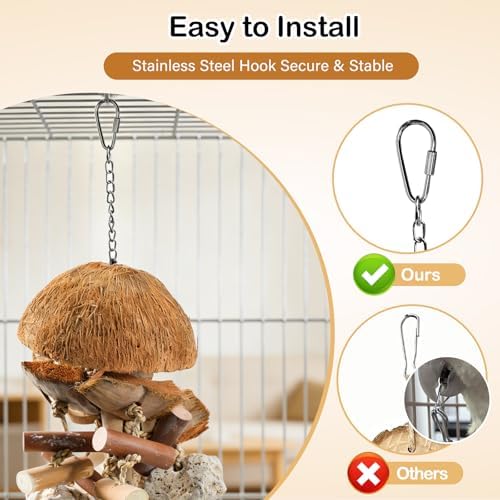 18" Natural Bird Toy for Medium & Large Parrots,Multi-Texture Chew & Forage