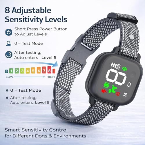 Dog Bark Deterrent Devices,Waterproof Rechargeable Smart Collar,Anti Barking Training with 8 Adjustable Sensitivity Beep Vibration for Small Medium Large Dogs. (White)